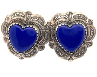 Lapis Lazuli Heart Shaped Vintage Earrings