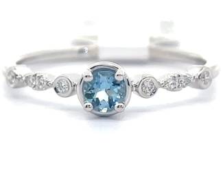 Natural Blue Topaz & Diamond Stacking Ring in 14k White Gold
