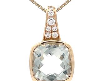Prasiolite Green Quartz & Natural Diamond in Yellow Gold