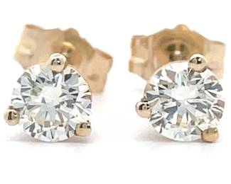 0.31 Carat Natural Diamond Round Solitaire Stud Three-Prong Martini Earrings in 14k Yellow Gold