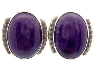 Vintage Sterling Silver Purple Sugilite Cabochon Earrings
