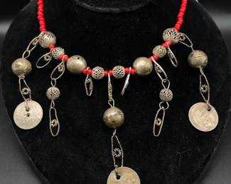 Handcrafted Vintage Guatemalan Coin Fringe Chandelier Necklace