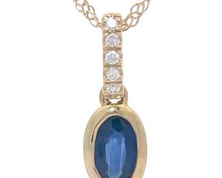0.28 Carat Natural Blue Sapphire & Natural Diamond Pendant Necklace in 14k Yellow Gold