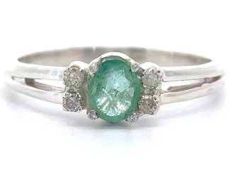 Natural Emerald & Natural Diamond Split Shank Ring