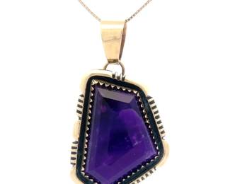 Geometric Purple Gemstone Aztec Pendant in 14k Yellow Gold