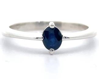 Oval Natural Dark Blue Sapphire Bezel Solitaire Ring