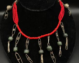 Handcrafted Guatemalan Folk Jewelry Beaded Fringe Chandelier Necklace
