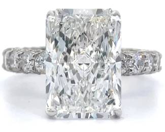 10.00 Carat Diamond Radiant & Pave "Diamonds Everywhere" Engagement Ring in 14k White Gold w/ IGI REPORT