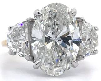 7 Carat Diamond Oval & Trapezoid Three-Stone Ring in 14k White Gold w/Report