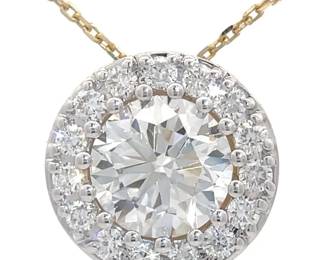 3.00 Carat Diamond Round Halo Floating Pendant Necklace in 14k Yellow Gold