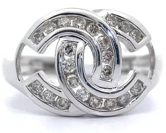 Natural Diamond Double Interlocking CC Ring in 14k White Gold