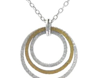Hammered Triple Halo Infinity Circle Pendant Two-Tone Necklace