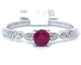0.30 Carat Natural Ruby & Natural Diamond Ring in 14k White Gold