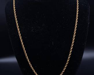 Estate Classic Twisted Rope Chain Necklace in 14k Yellow Gold, Lengthy 23"