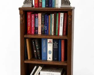171 VintageWoodBookcaseWithBooksMetalBookendsLot