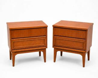 2 MidCenturyModernWalnutNightstandsPair2DrawerSet