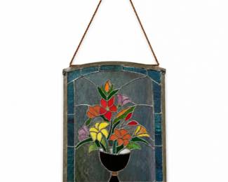 11 HandmadeFloralStainedGlassWindowHangingPanel