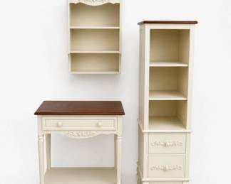 170 VintageShabbyChicDeskBookcaseWallShelfSetWhite