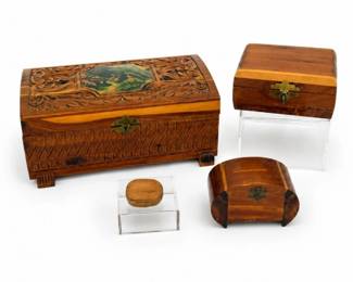84 VintageHandCarvedWoodTrinketBoxCollection