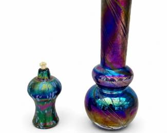 105 VintageIridescentArtGlassVasePerfumeBottleSet