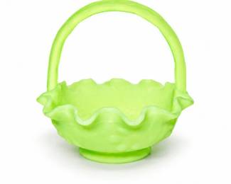 89 VintageFentonVaselineUraniumGlassRuffledBasket