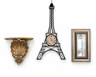 113 ParisWallDcorSetEiffelTowerClockMirrorShelf