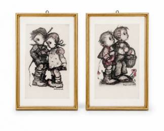 111 PairVintageHummelFramedPrintsBoyGirlArtwork