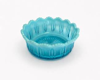 43 VintageBlueMilkGlassBowlScallopedCandyDishMCM