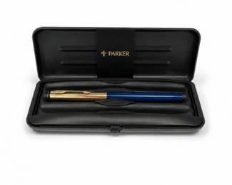 63 ParkerFountainPenBlueGoldToneWithCaseSet