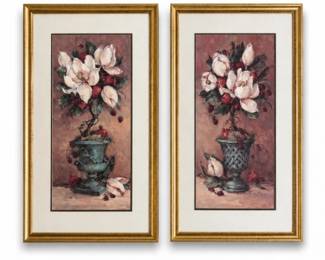 117 VintageFloralFramedWallArtPrintsPairGoldFrames