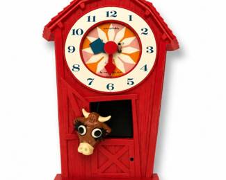 112 Vintage1960sWestcloxLittleRedBarnCowWallClock