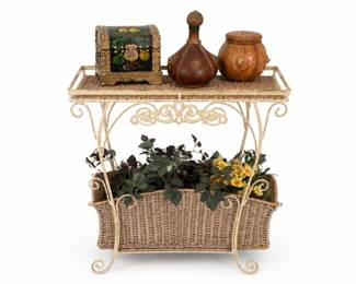 142 ItalianDecorativeUrnSetWickerPlantStand