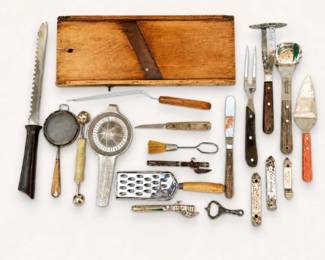 36 VintageKitchenUtensilLotwWoodMandolineSlicerTools