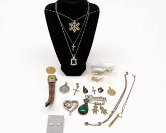 8 HUGESterlingSilverJewelryLotPendantsChainsEarringsAndMore