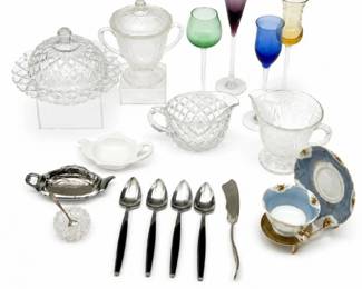 157 VintageGlasswareServingPiecesMixedCollectionWithSomeSterling