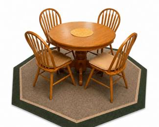 166 VintageOakPedestalDiningTableSet4ChairsRoundAndRug