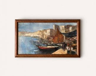 29 VintageHarborSeascapeFramedOilPaintingSignedArt