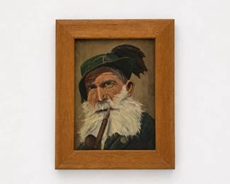 18 VintageSignedOilPaintingOldSmokingMan