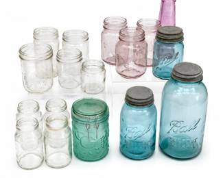 106 VintageMasonJarColoredGlassCollectionLot