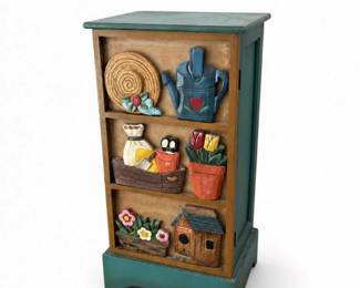 144 VintageFolkArtWallCabinetGardenShelfCupboard