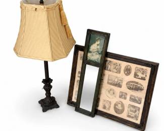116 VintageTableLampMirrorFramedWallDecorLot