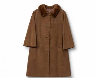 115 VintageSuedeCoatwithMinkFurCollarWomensLongCoat