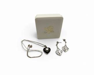 12 SterlingSilverHeartPendantMOPStyleDropEarringswGiftBox