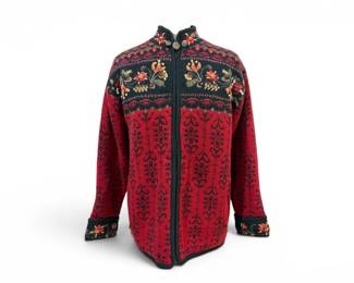 107 IcelandicDesignWomens100WoolEmbroideredZipJacketSizeM