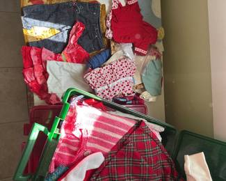 Large collection of doll clothes, shoes and accessories; many homemade