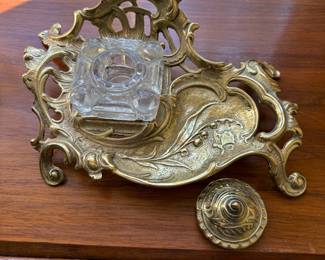 Antique brass inkwell