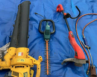 Lot 147: Electric Hedge Trimmer, Weed eater, Gas Leaf Blower And Propane Weed Burner