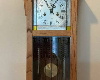 Lot 18: Craftsman Wall Clock, Stained Glass Front