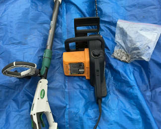 Lot 152: Scott’s Battery Powered String Trimmer And Poulan 18 “ Electric Chainsaw