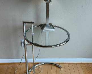 Lot 40: Silver Toned Adjusting Side Table And Lamp